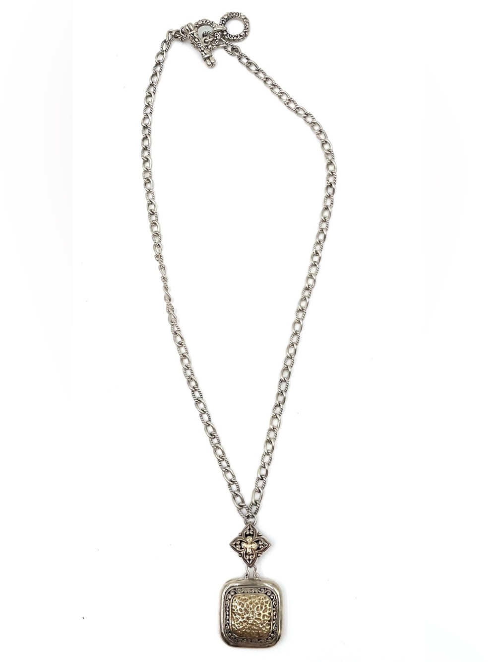 Silverstone Two Tone Hammered Pendant Necklace